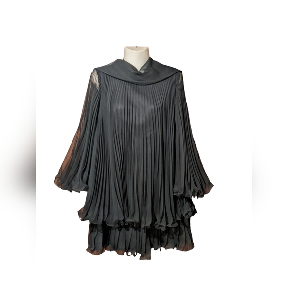 Vintage 70's Black Chiffon Mini Dress - Picture 7 of 7